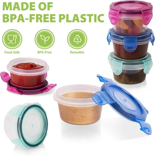 Freshmage Salad Dressing Containers - Leakproof 2.7 oz Condiment Cups | 6 Pack, BPA-Free & Reusable
