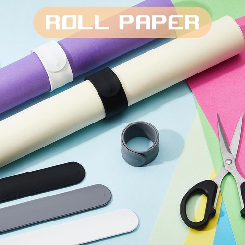 Cunhill Wrapping Paper Holder Clips - 18 Silicone Covered Metal Slap Bands for Gift Wrapping & Storage | White, Black, Grey