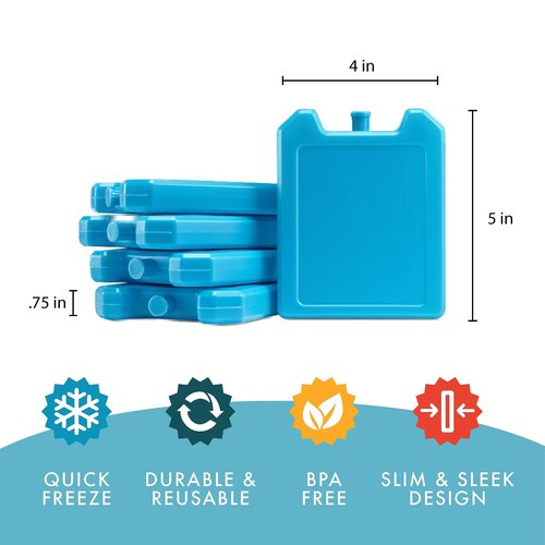 Cool Coolers by Fit + Fresh, 5 Pack Days of the Week Ice Blocks, Compact & Reusable Ice Packs for Lunch Boxes & Coolers, Blue