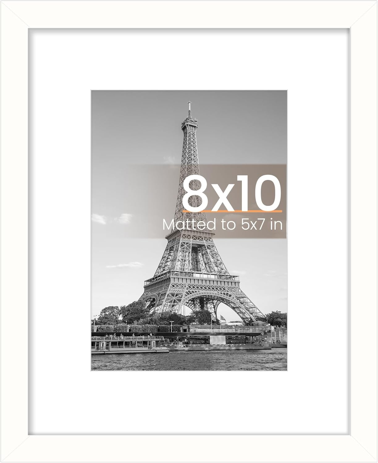 Upsimples 8x10 Picture Frame - Versatile Display for 5x7 Photos with Mat or 8x10 Without Mat | White, 1 Pack