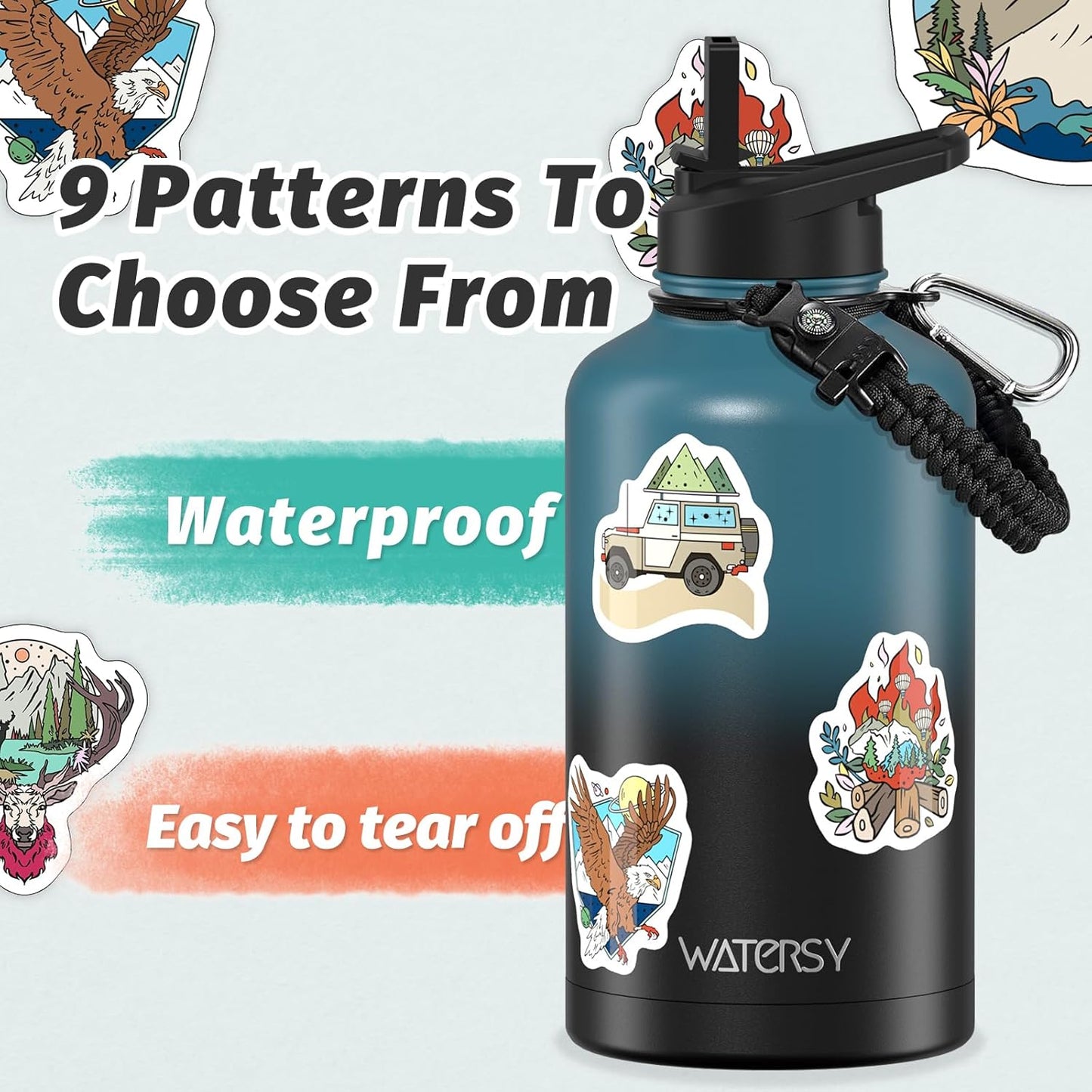 Skiennix 64oz Insulated Water Bottle - Cold for 48 Hours, BPA Free, Leak Proof, Half Gallon Flask | Black/Blue
