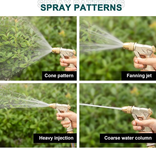 Heavy Duty Metal Hose Nozzle by Upgraded | 4 Spray Patterns for High Pressure Watering & Car Washing