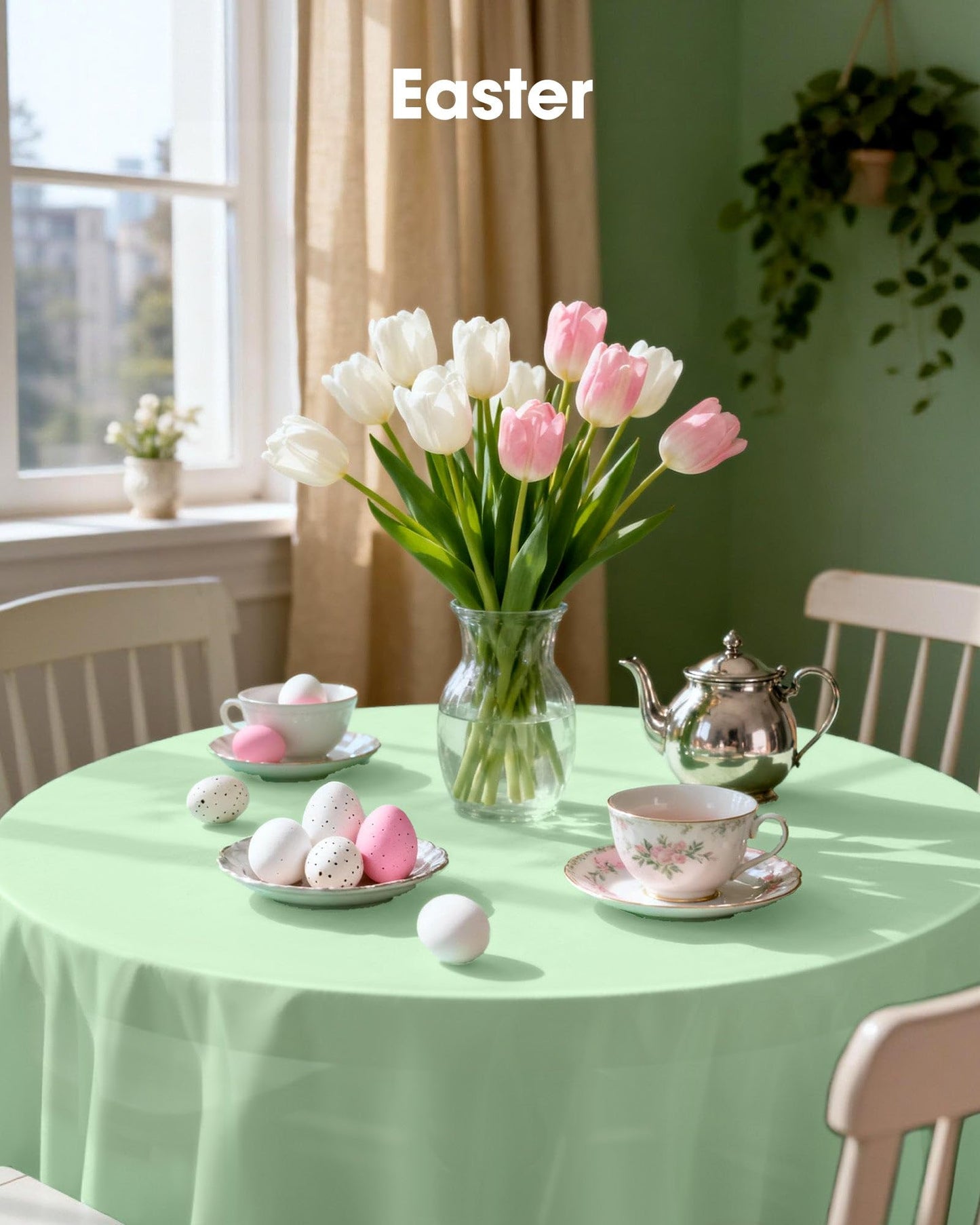 Pureegg Plastic Table Cloth Disposable 10 Pack, 84'' Round Table Cloths, Easter Party, Decorative Tablecloths, Round, Light, Pastel Plastic Cover, Leakproof & Sturdy, Sage Green