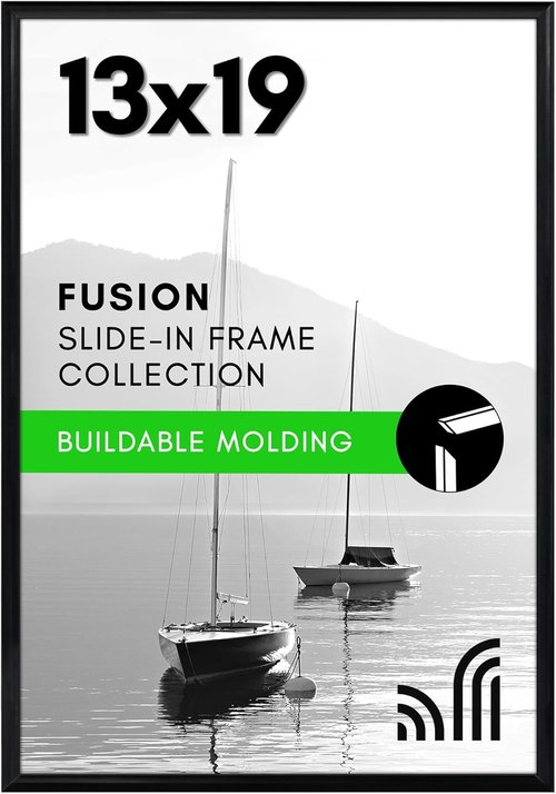 Americanflat 13x19 Picture Frame - Polished Front Cover & Buildable Molding - Black Fusion Collection