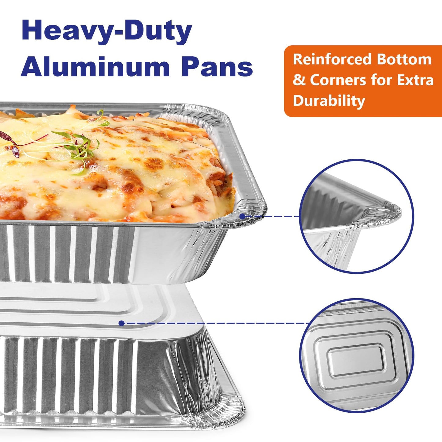 9x13 Aluminum Pans with Lids, 30 Pack Extra Heavy Duty Large Foil Pans, Disposable Aluminum Trays for Baking, Cooking, Roasting Turkey, Food Prepping