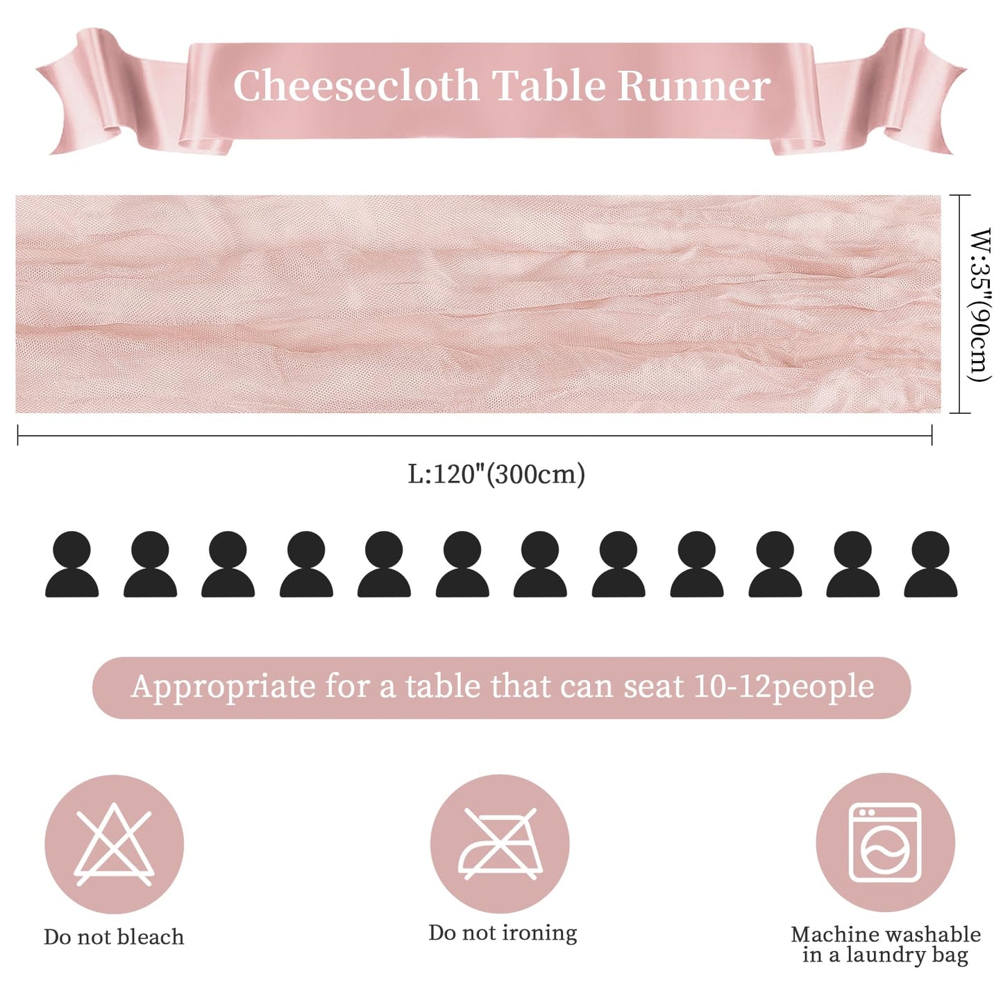 6 Pack Dusty Pink Mother’s Day Cheesecloth Table Runner 10FT Long Boho Gauze Table Runner Rustic Sheer Runner for Spring Wedding Bridal Baby Shower Birthday Holiday Party Table Decor Easter Decor