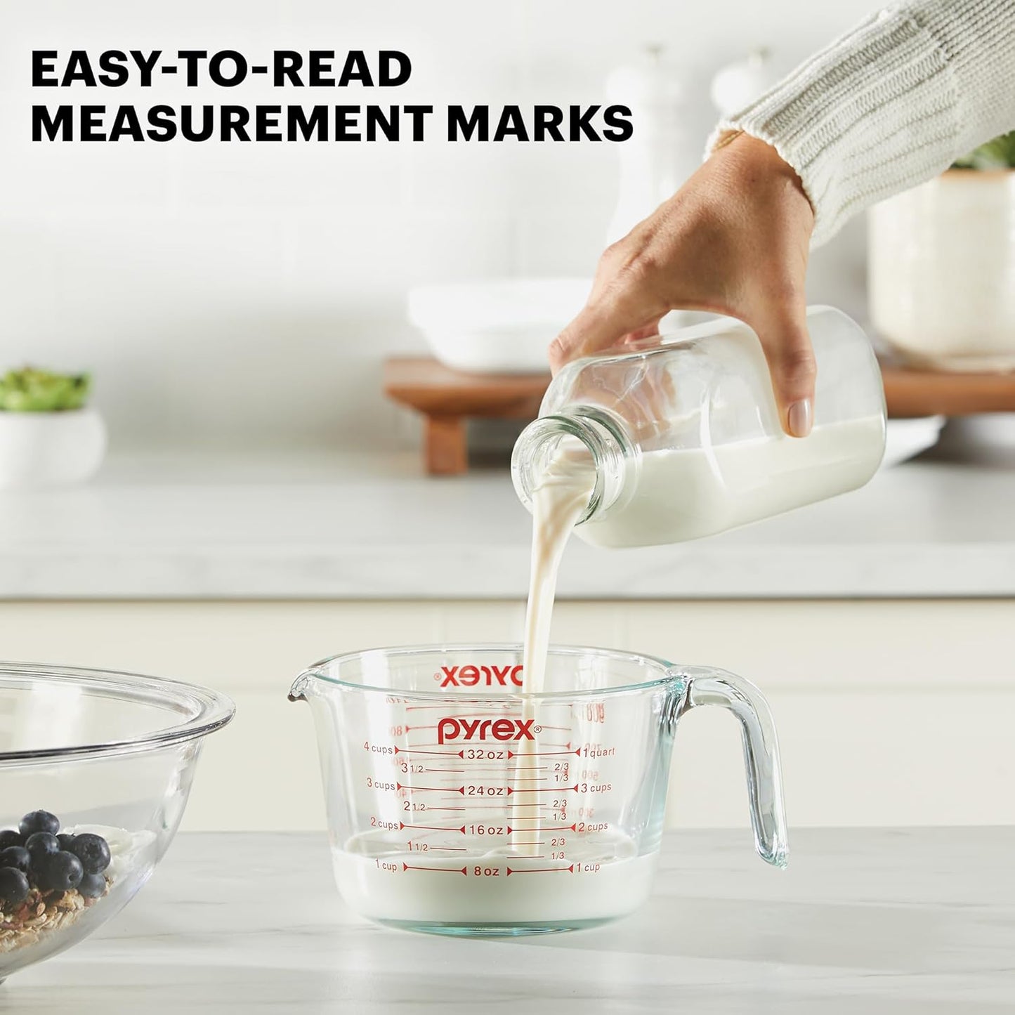 Pyrex Essentials Glass Measuring Cups Set - 3-Pack (1, 2 & 4 Cup) | Oven, Dishwasher, Freezer & Microwave Safe