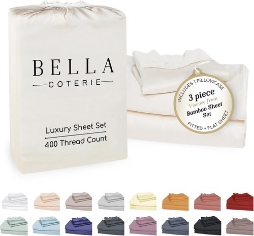 Bella Coterie Twin XL Luxury Bamboo Viscose Sheet Set - 100% Organic, Ultra Soft & Cooling | Ivory, 18" Deep Pocket
