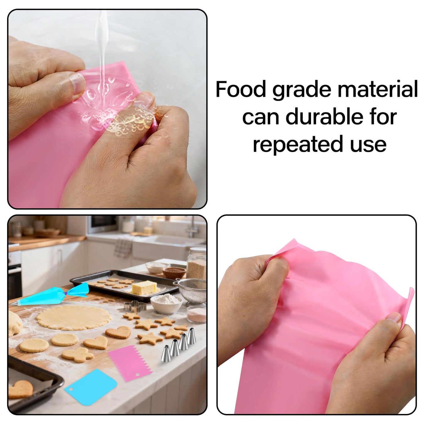 lonllidin Piping Bag and Tips Set,Reusable Pastry Bag,Baking Piping Set,Including 24 Piping Tips,4 Piping Bags,4 Couplers,4 Bag Ties and 6 Cake Scrapers for Baking Cake Decorating