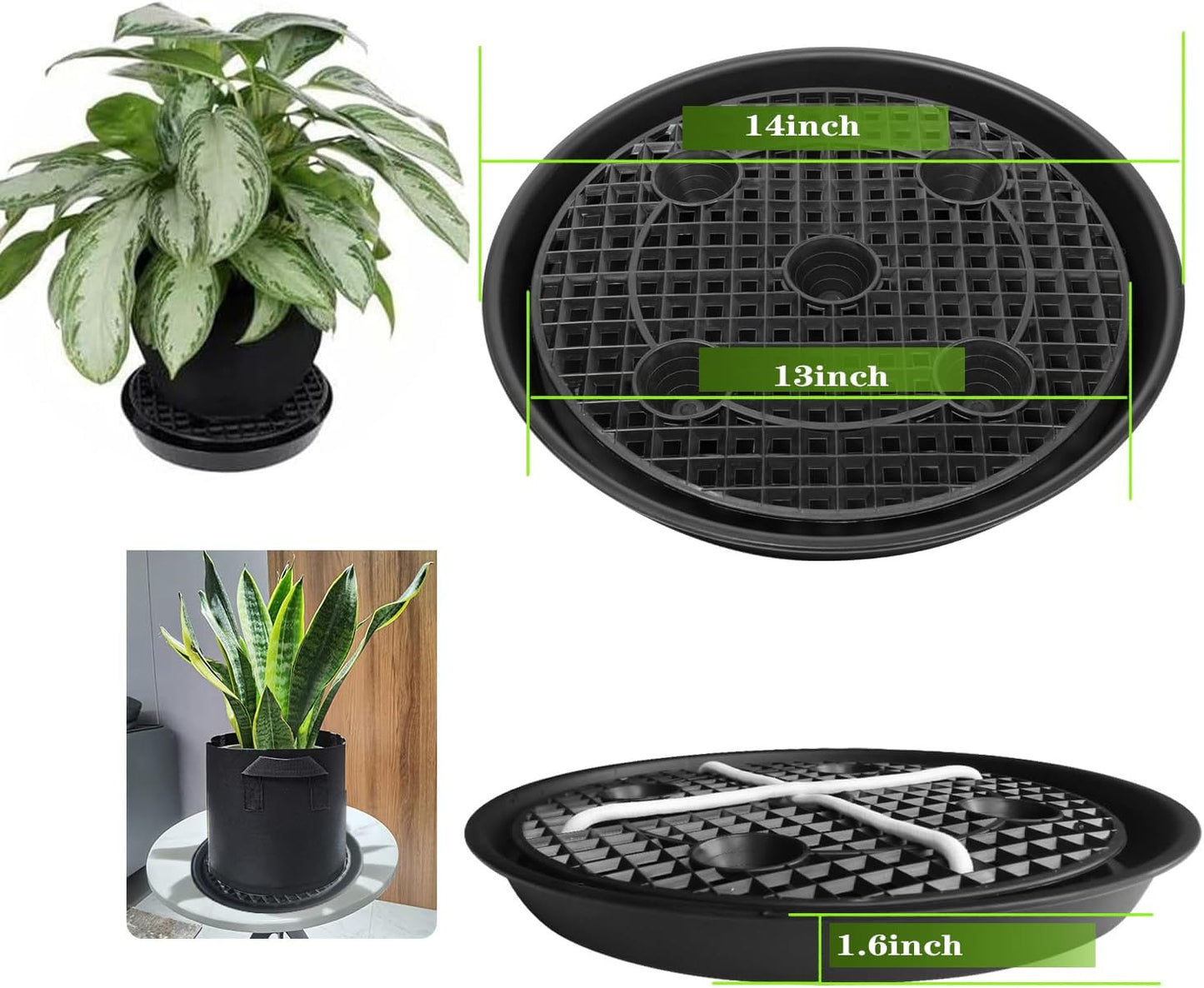 Skiennix Plant Saucer Stand - 14-Inch Elevated Self-Watering Tray | 4-Pack for Indoor/Outdoor Use