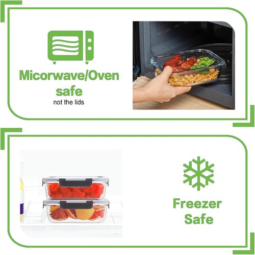 HOMBERKING Borosilicate Glass Meal Prep Containers - Airtight & Leak Proof | 10 Pack Set, 36oz & 14oz