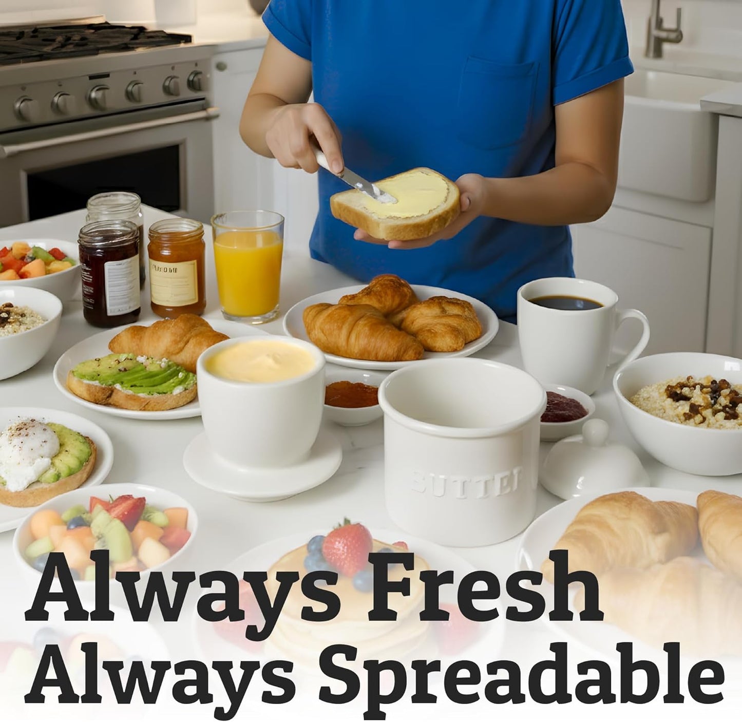PriorityChef French Butter Crock - Keep Butter Fresh & Spreadable | Ideal Kitchen Gift - White