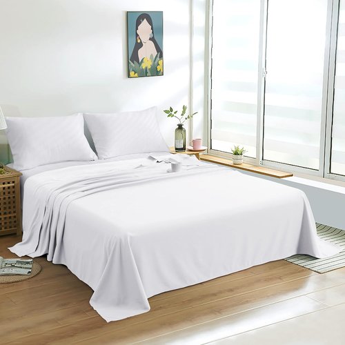 FLXXIE Twin Flat Sheet - Soft Brushed Microfiber | Fade, Wrinkle-Free & Stain Resistant - Hotel Quality (Twin, White)