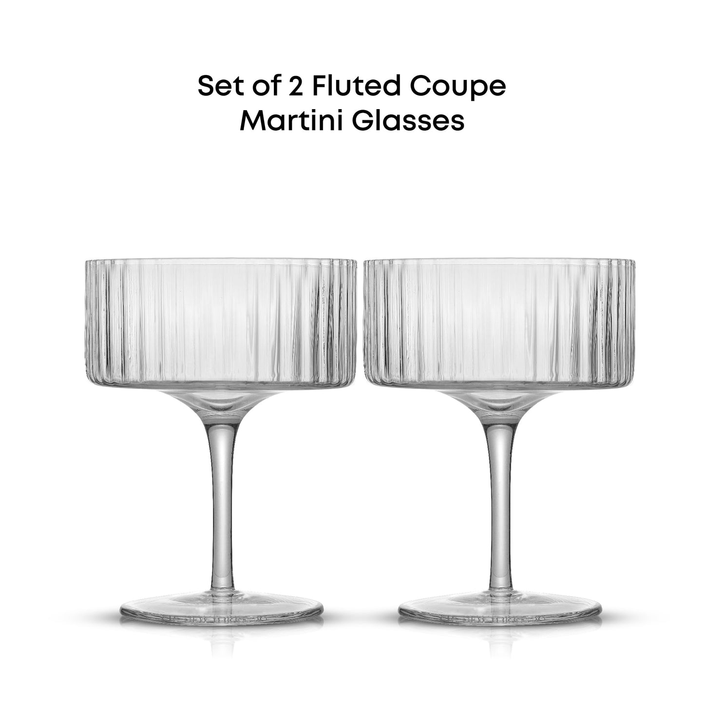 JoyJolt Elle Fluted 10oz Coupe Glass Set of 2, Unique Champagne Glasses for Cocktails and Martinis, Ribbed Vintage Style Drinking Glasses