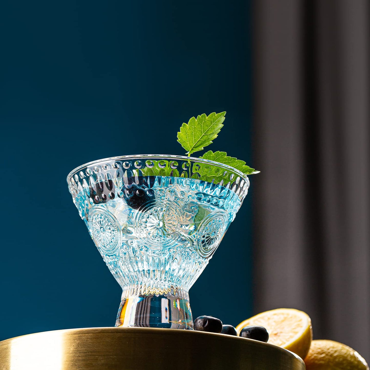 wookgreat Stemless Ribbed Martini Glasses Set of 6, 5oz Crystal Cocktail Glass, Margarita Glasses, Art Deco Coupe Glasses, Heavy Base Bar Glassware for Martini, Cosmopolitan, Gimlet, Dishwasher Safe
