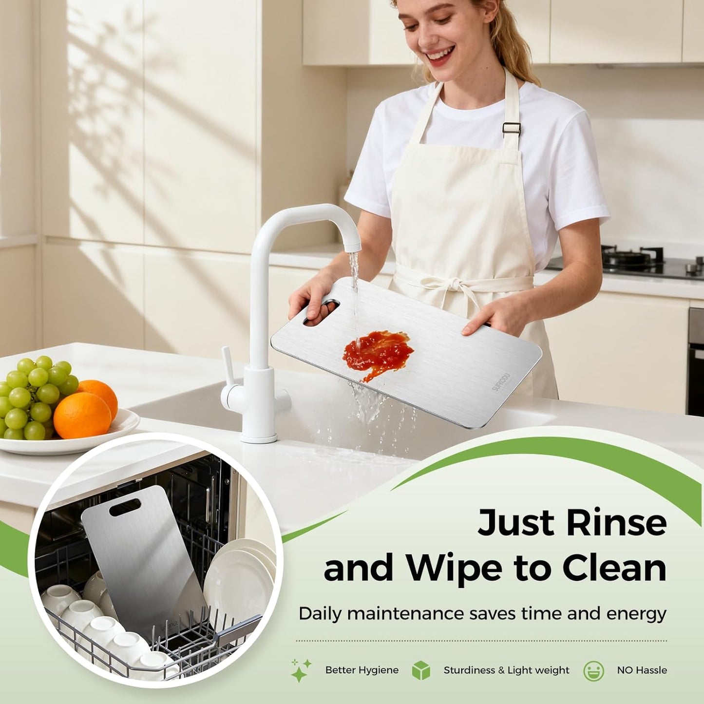 Titanium Cutting Board - 100% Pure Titanium, Double-Sided Design, Non-Toxic & Dishwasher Safe | 13”L × 8”W