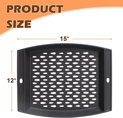 Cast Iron Grill Basket by [Brand Name] - 15"x12" Outdoor Grill Pan for Fish & Veggies | Compatible with Weber, Napoleon, Char-Broil