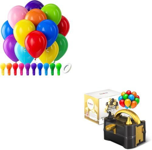 Bezente Rainbow Latex Balloons - 100 Pack with Electric Balloon Pump for Vibrant Celebrations