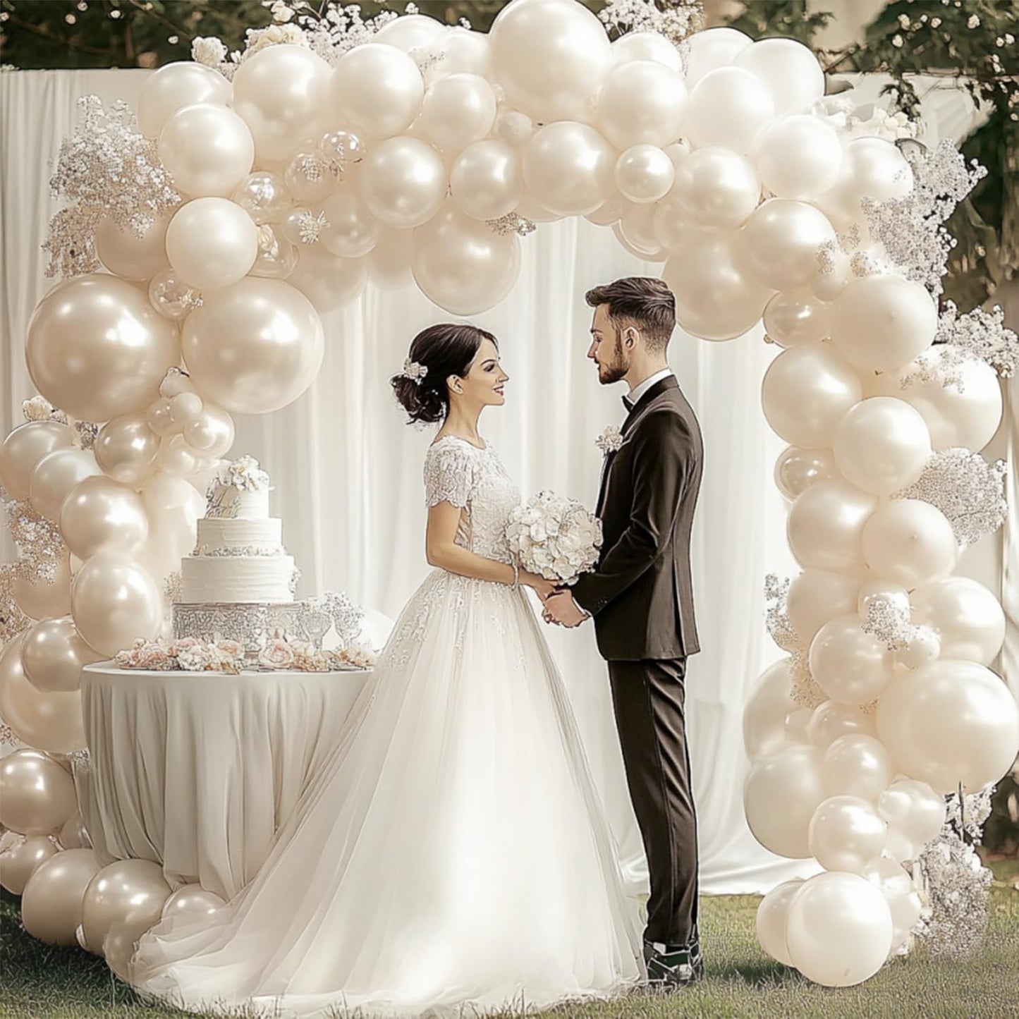 Pearl Sand White Balloons Arch Kit,Double Stuffed White Ivory Beige Cream Balloon Different Sizes 18/12/10/5 Inch Off White Balloon for Wedding Engagement Birthday Bachelorette Decorations