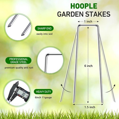 HOOPLE Heavy Duty Galvanized Landscape Staples - 100 Pack of 6 Inch Garden Stakes for Securing Fabric & Hoses