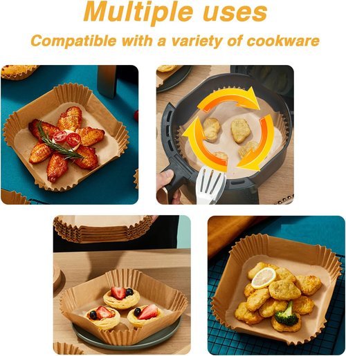 Ailun Air Fryer Paper Liners - 100PCS Non-Stick, Oil Resistant Parchment Paper | 6.5 Inch for 2-5 QT Air Fryers