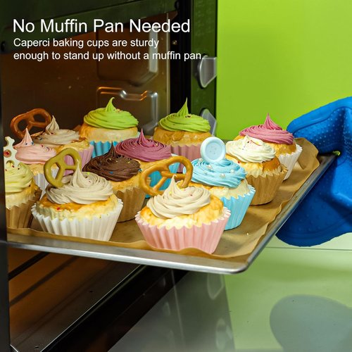 Caperci Mini Cupcake Liners - 200 Count Grease-Resistant Heavy Duty Baking Cups | Odorless & Easy Peel