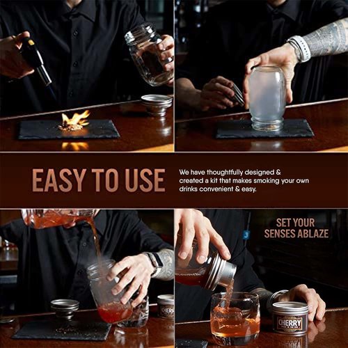 BarStash - Whiskey Smoker Kit with Torch, Cocktail Smoker Kit with Burnt Wood Box, Birthday Gifts for Men, Bourbon Whiskey Gift for Men, Old Fashioned Smoker Kit, Drink Smoker Infuser Kit