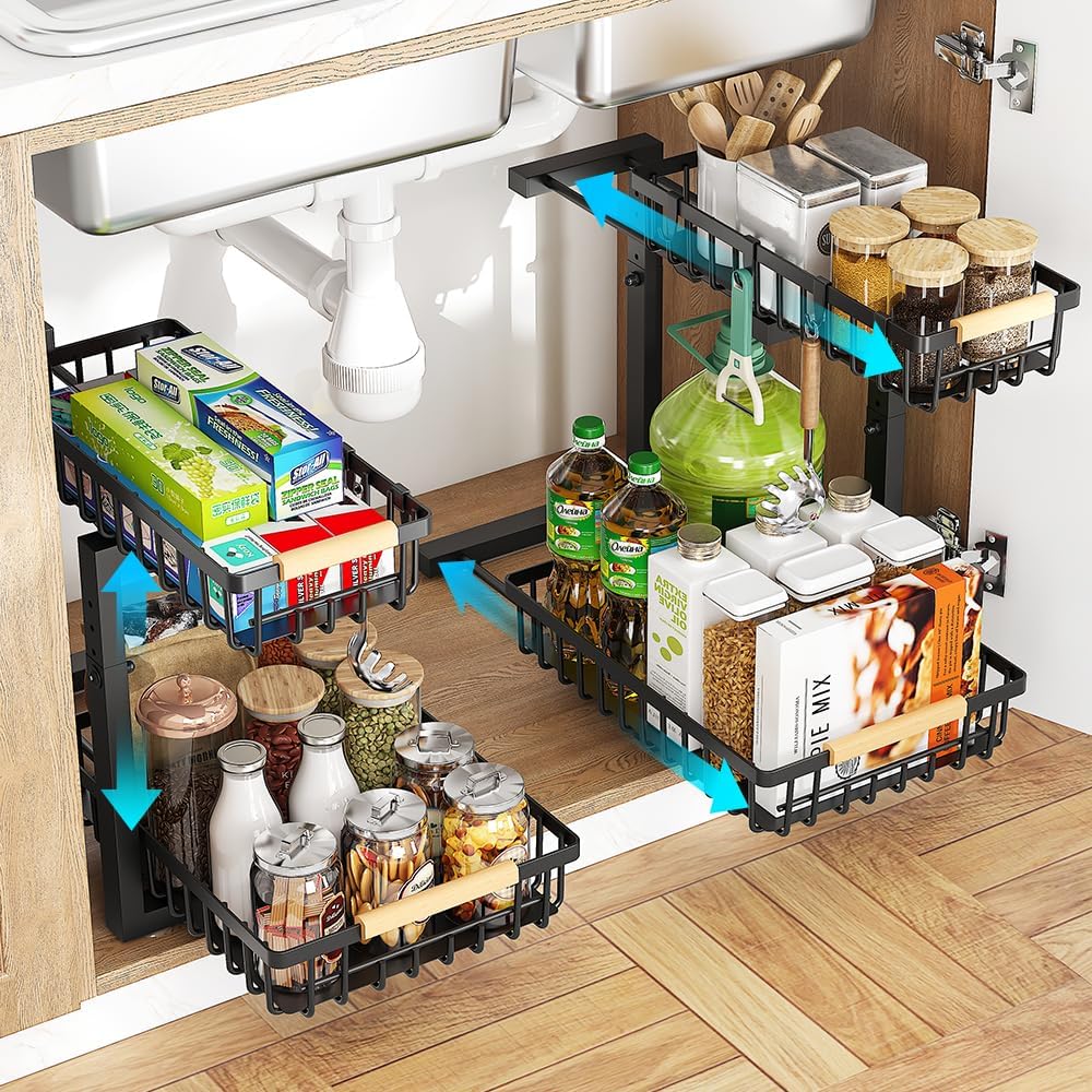 Under Sink Organizer by [Brand Name] - 2-Tier Metal Pull-Out Storage Solution | 2-Pack for Kitchen & Bathroom