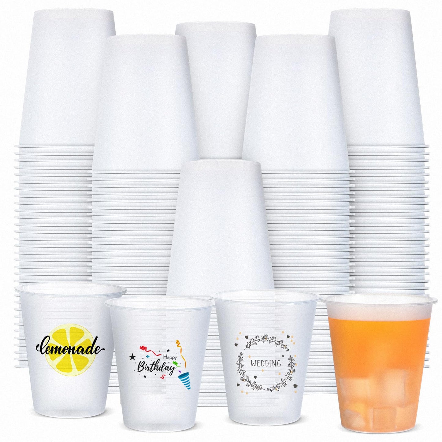 Jingmore 100 Pcs 12 oz Clear Frosted Plastic Cups Bulk for Wedding Stadium Blank Plastic Drinking Frosted Cups Disposable Party Tumblers for Wedding Painting Stadium Events Marketing (White)