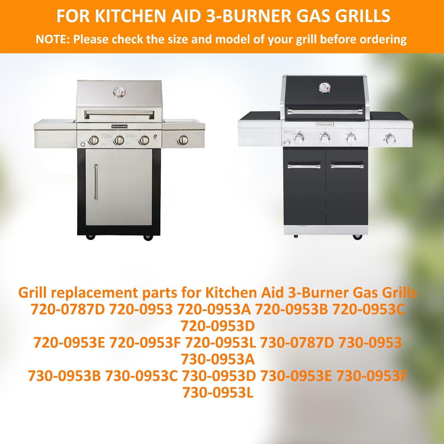 BBQ-PLUS Grill Replacement Parts for Kitchen Aid 2-Burner Gas Grill 720-0819 720-0819A 720-0819CA 720-0819G 720-0819GH 720-0819GL Solid Stainless Steel Cooking Grates Burners Heat Plates