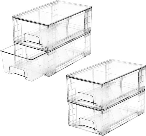 Clear Acrylic Fridge Organizer - 4 Pack Stackable Storage Drawers with Handles | Easy Assembly for Kitchen & Bathroom
