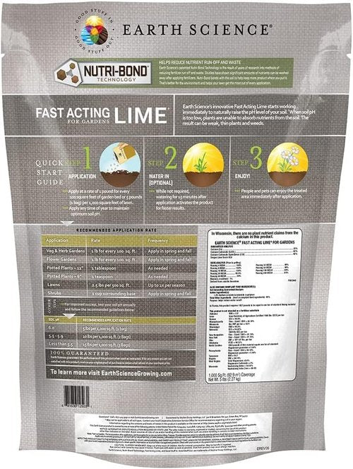 Earth Science Fast Acting Lime Granules - Instantly Raise Soil pH & Reduce Nutrient Runoff - 5lb for Vibrant Lawn Growth