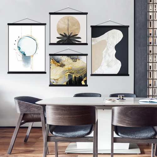 Benjia Poster Frames - 4 Pack Light Wood Magnetic Hangers for 24x36 & 24x18 Art Prints | Black