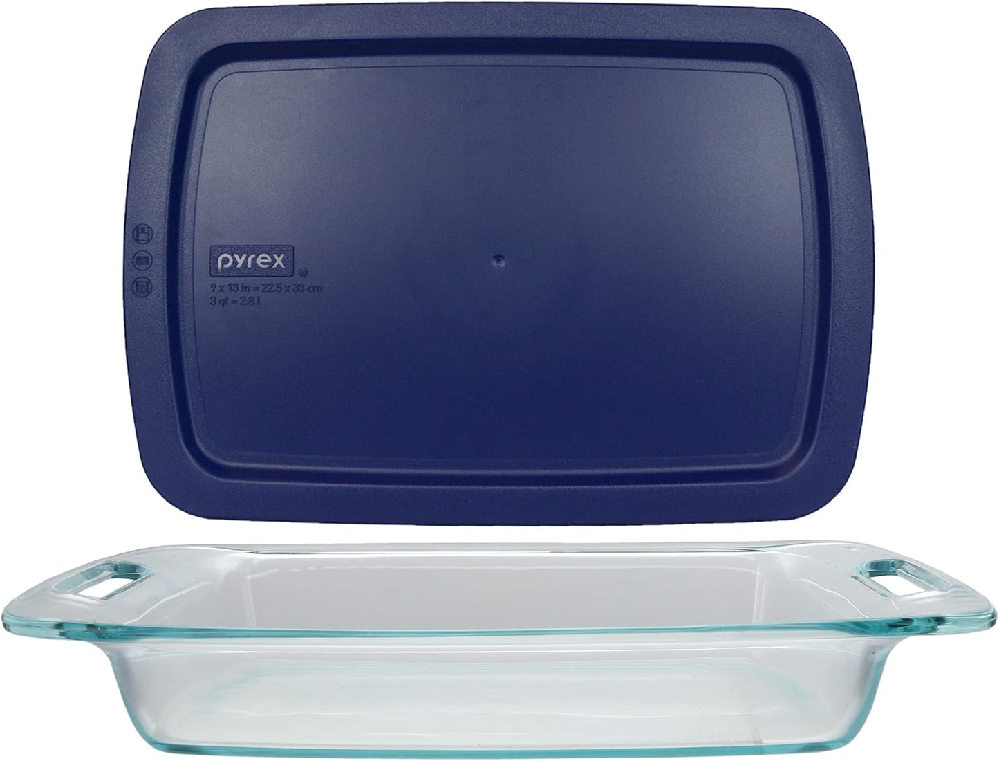Pyrex 3qt Easy Grab Glass Baking Dish with Blue Lid | Durable & Made in USA