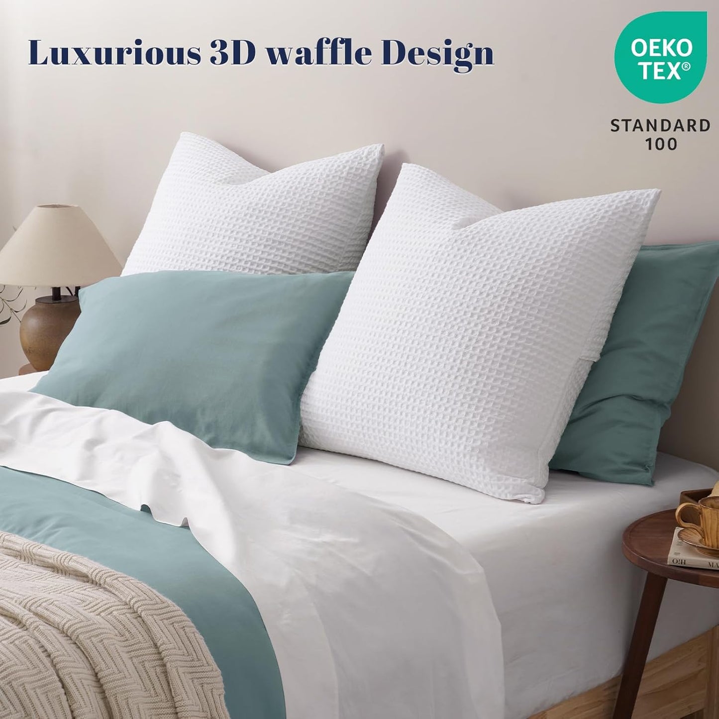 PHF Euro Shams Pillow Covers - Ultra Soft Waffle Weave, Breathable & Skin-Friendly, 26" x 26", White - 2 Pack