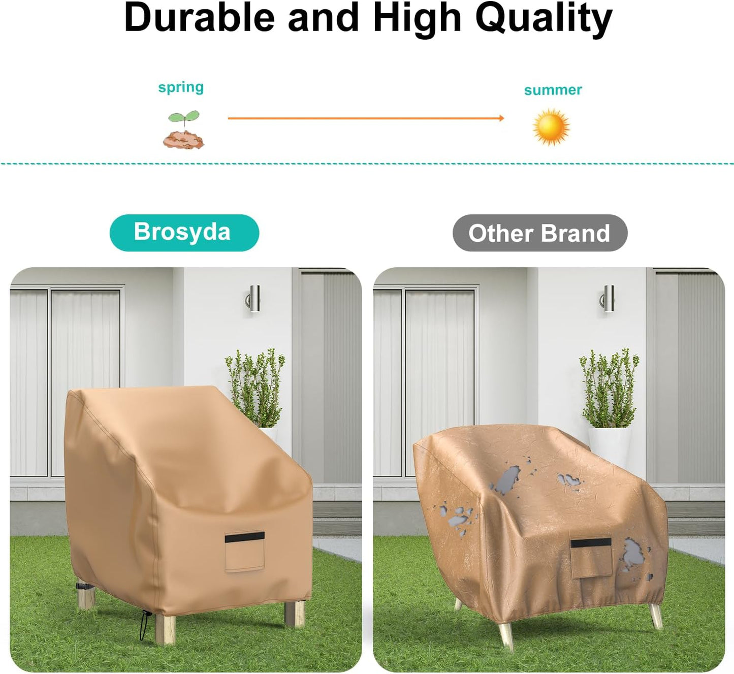 Patio Chair Covers - Waterproof 600D Heavy Duty Oxford Cloth | Large Lounge Deep Seat 33" W x 31" D x 31" H - Brown