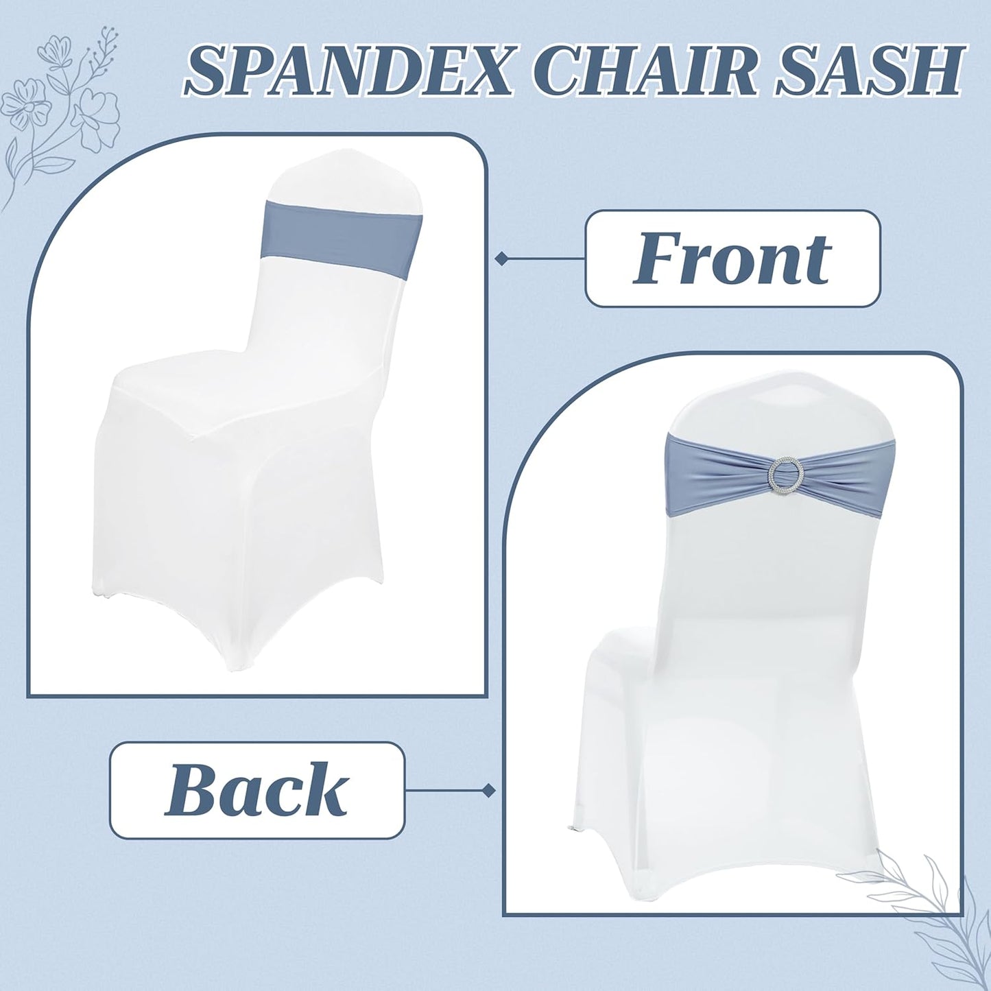 MDS Spandex Chair Sashes - Universal Elastic Stretch Bands with Buckle Slider Bow | Pack of 200 - Dusty Blue