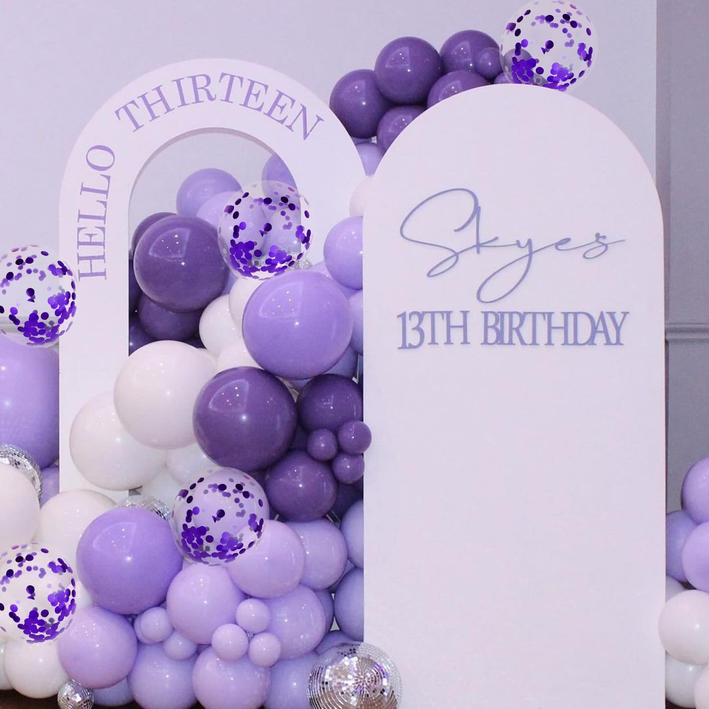 Purple Balloons, 55 PCS 12 Inch Lavender purple White Balloons, Metallic Purple Confetti Balloon Pearl Purple Balloon for Girl Women Baby Shower Birthday Wedding Anniversary Party Decorations