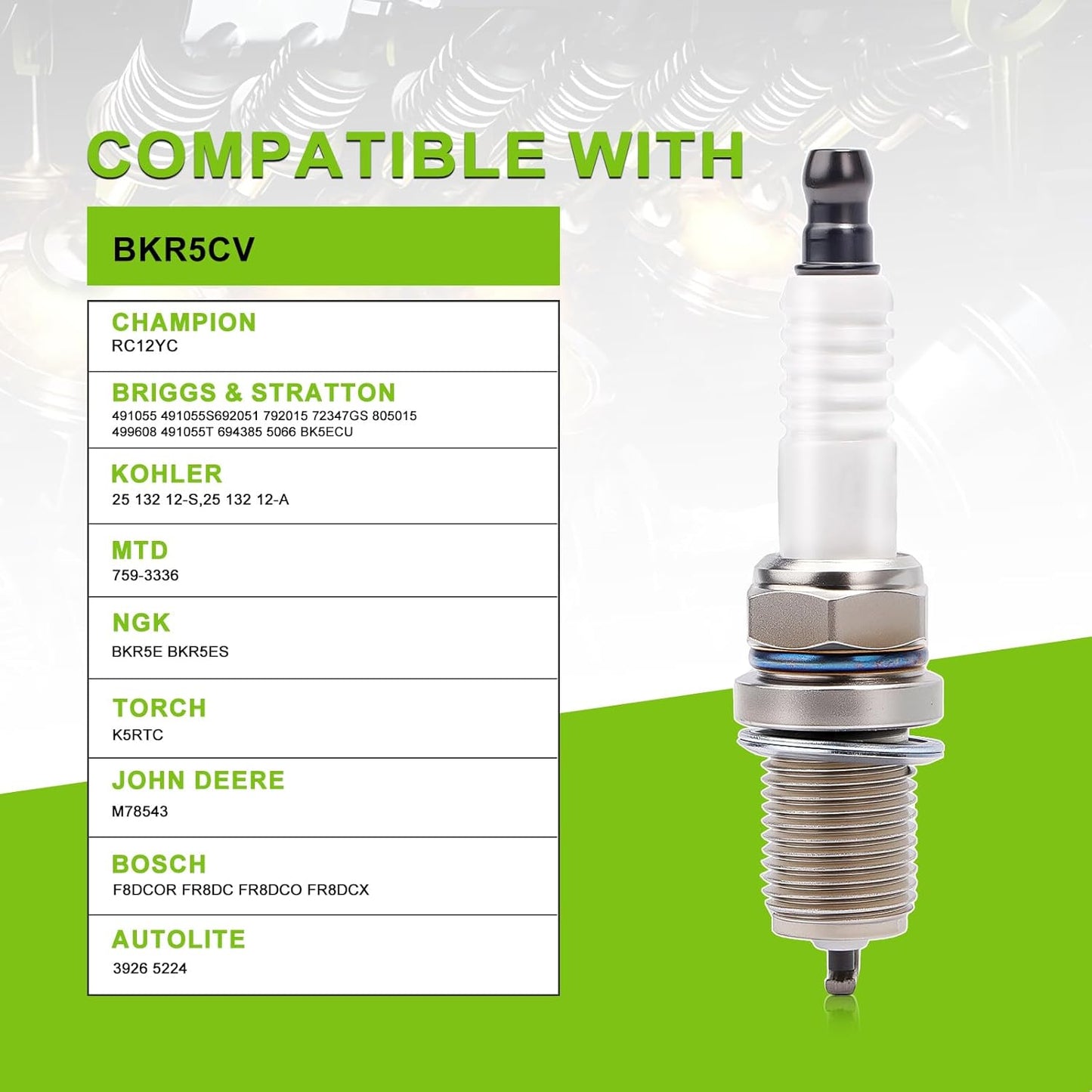 RC12YC Spark Plug - High-Performance Replacement for John Deere & Kohler Engines | Pack of 2