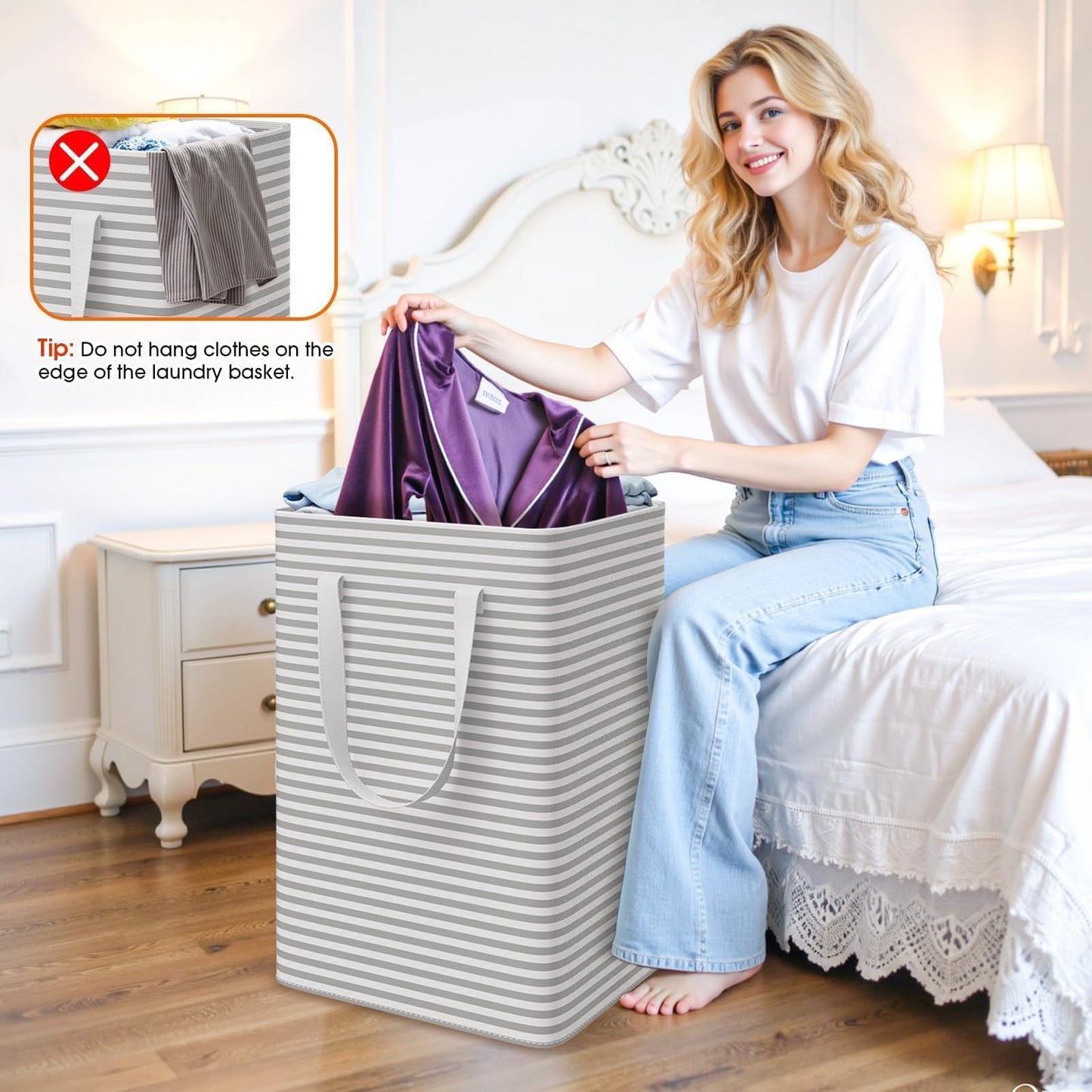 SmartTrends 3 Pack Laundry Basket, Waterproof & Freestanding Large Laundry Hamper, Collapsible Clothes Hampers with Easy Carry Long & Reinforced Handles in Bedroom Bathroom, College Dorm(75Lx3, Gray)