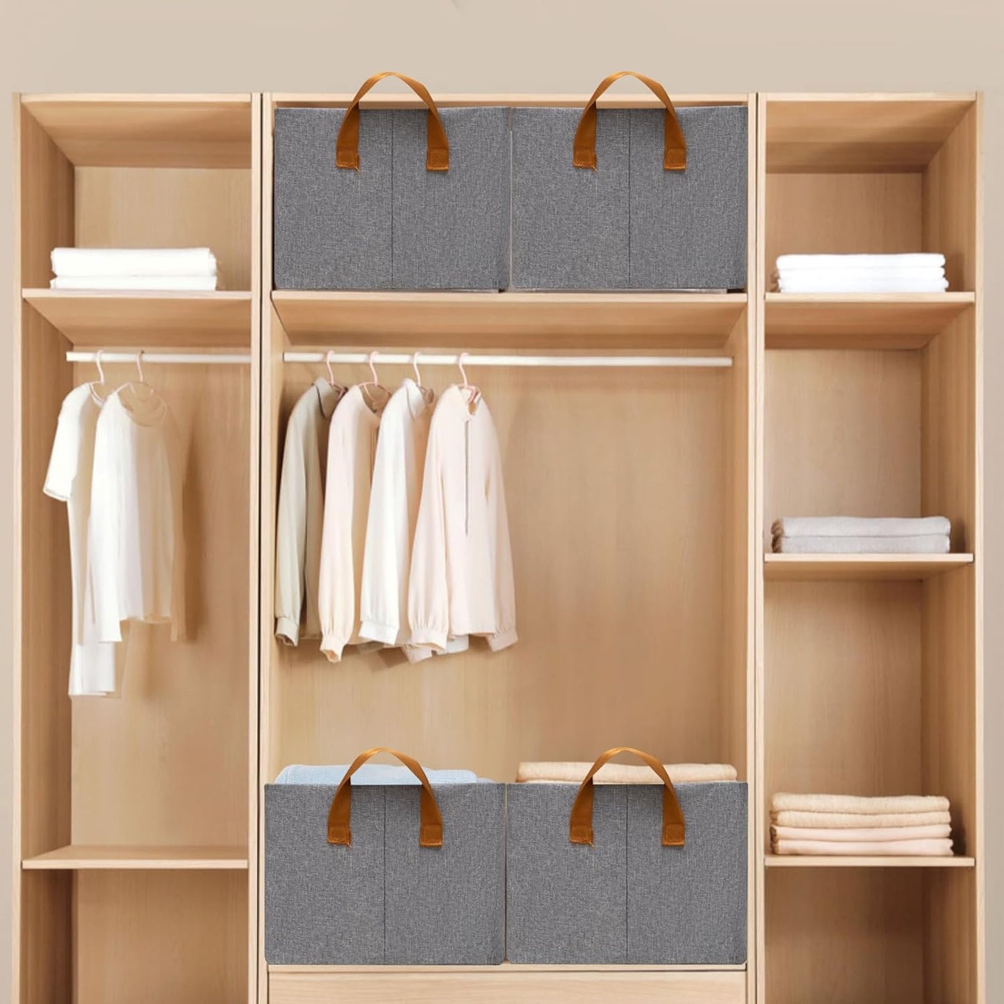 SNWDN Storage Bins - 6 Pack Medium Fabric Baskets for Closet Organization with Handles | Gray 15''L x 10''W x 8''H