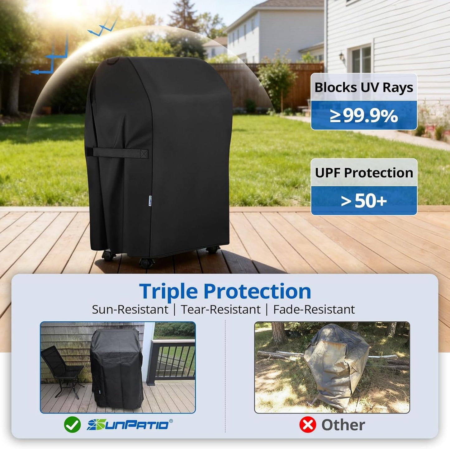 SunPatio 30-Inch Heavy Duty Waterproof Grill Cover - Fits Weber Spirit 210, Charbroil & Kenmore