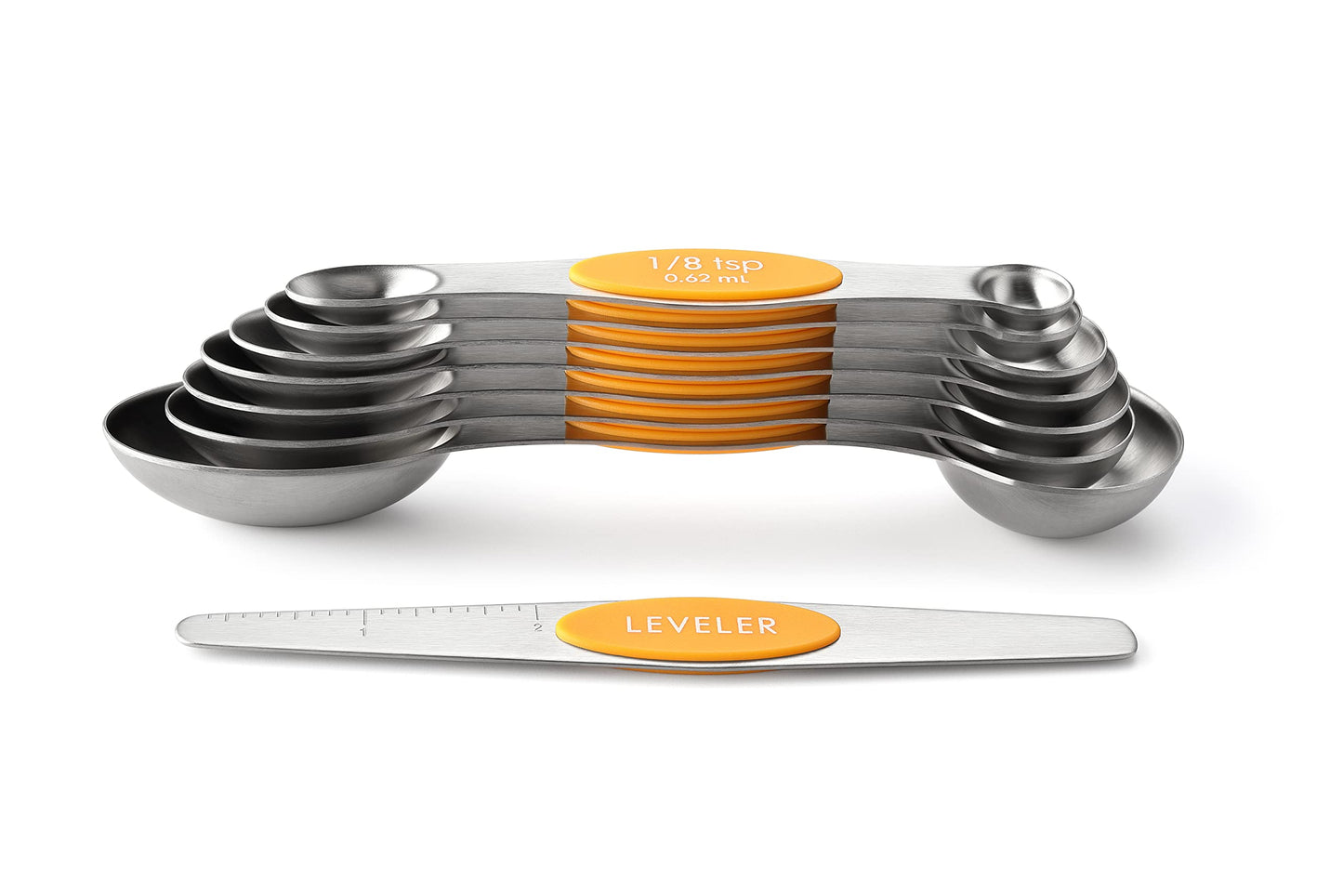 Spring Chef Magnetic Measuring Spoons Set, Dual Sided, Stainless Steel, Fits in Spice Jars, Mango, Set of 8, 2 Pack