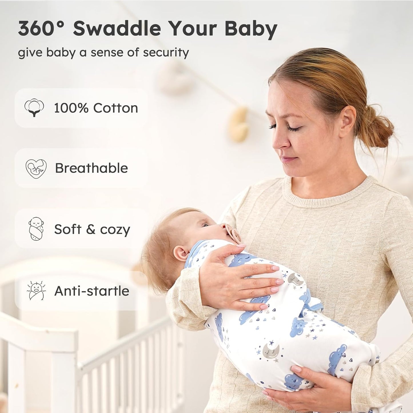 Yoofoss Baby Swaddles - 100% Cotton Adjustable Swaddle Sack | Breathable Soft 3-Pack for 3-6 Months