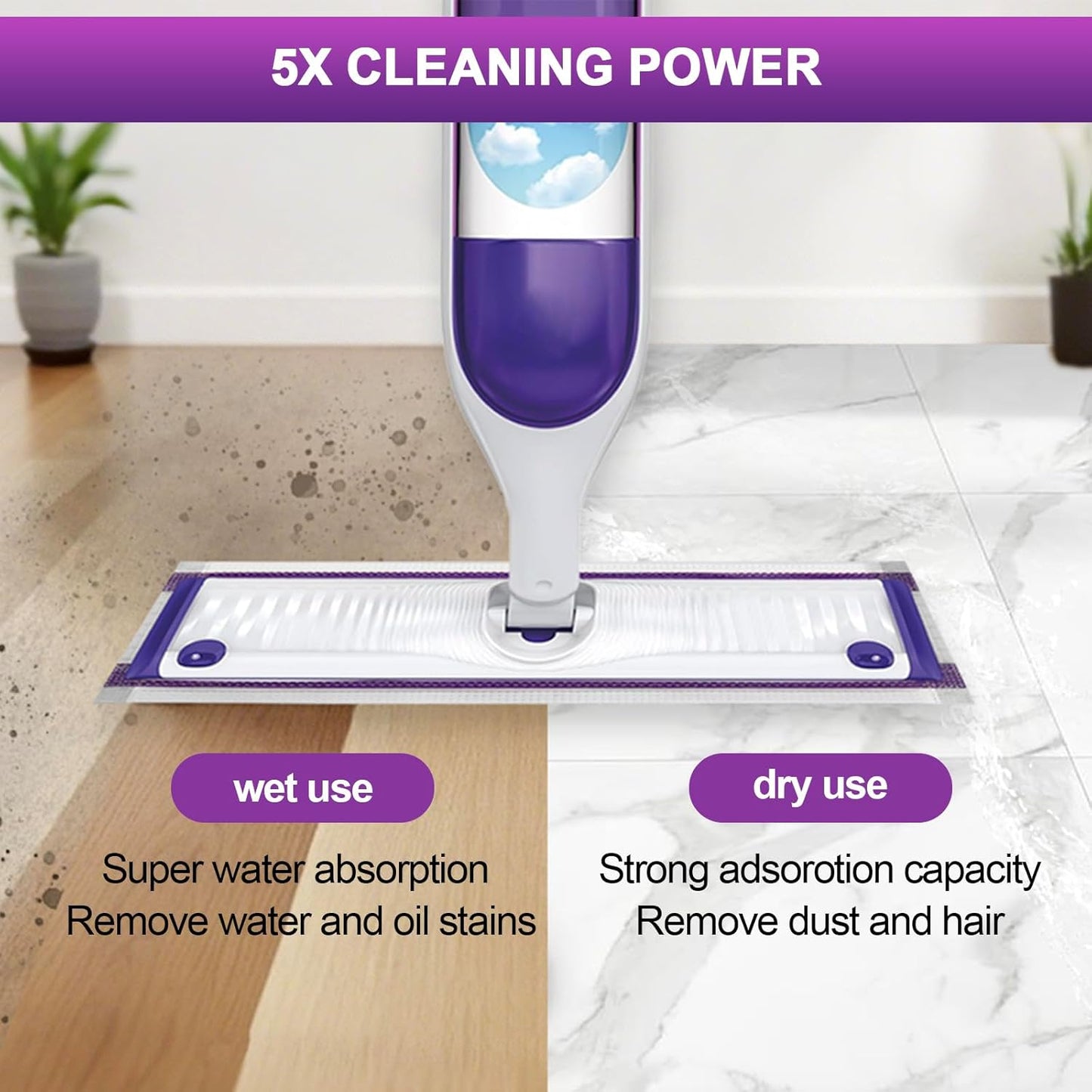 Skiennix Disposable Mop Pad Refills - 20 Super Absorbent Pads for Efficient Floor Cleaning