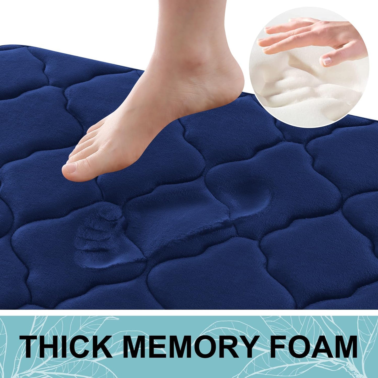 OLANLY Memory Foam Bath Mat Rug - Ultra Soft, Absorbent & Non-Slip | 24x16 Navy Bathroom Carpet