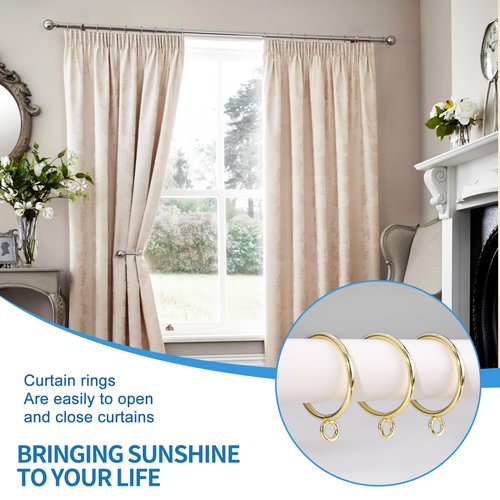 AMZSEVEN 44 Pack Curtain Rings with Eyelets, Metal Drapery Ring for Pinch Pleat Curtains, Drape Ring 1.5 Inch I D, Fits Up to 1.2 in Rod (Gold)