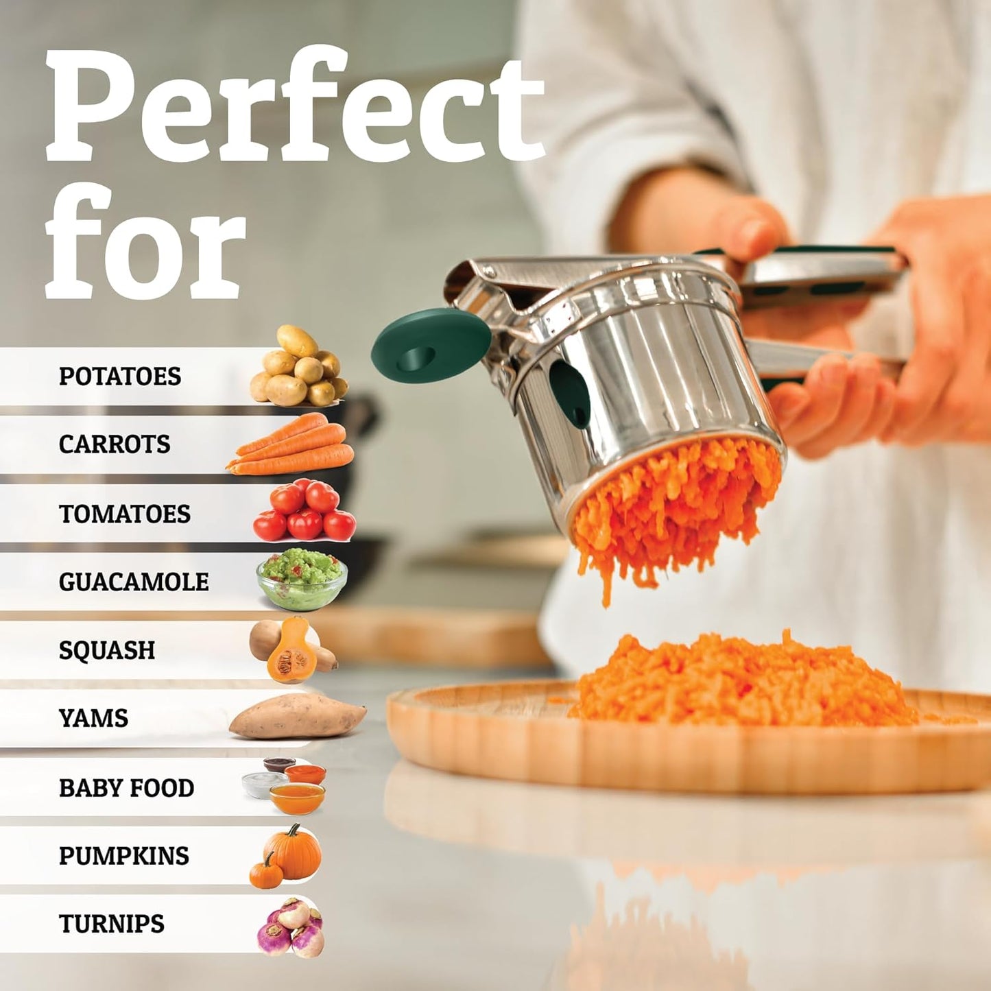 PriorityChef 15oz Potato Ricer - Heavy Duty Stainless Steel Masher for Perfect Mashed Potatoes | Green