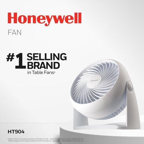 Honeywell TurboForce Air Circulator - Quiet Tabletop Fan with 3 Speeds & 90° Pivoting Head | White, HT-904