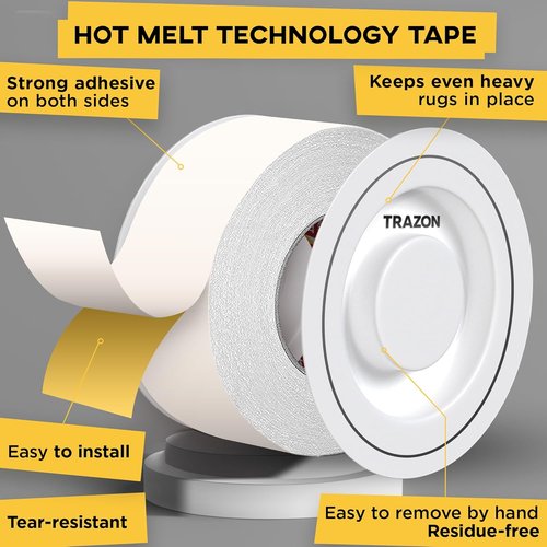 Carpet Tape Double Sided - Heavy Duty Rug Grippers for Hardwood Floors | Strong Adhesive, Residue Free (2 Inch / 15 Yards)